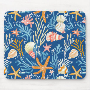 Retro-Strand-Muschel Orange Pink Gelb Blau Mousepad