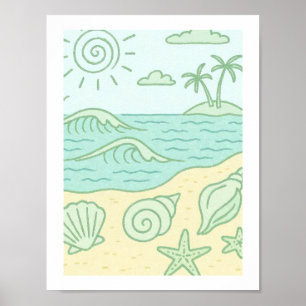 Retro-Strand-Muscheln Küsten- Tropischer Ozean Son Poster