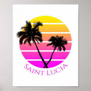 Retro-Strand Palmen Saint Lucia Poster