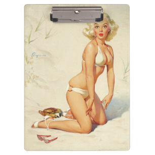 Retro-Strand-Pin-up-Girl Klemmbrett