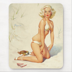 Retro-Strand-Pin-up-Girl Mousepad
