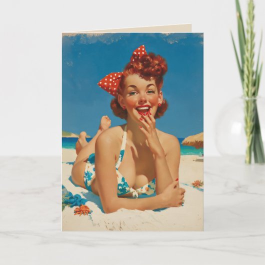 Retro-Strand-Pin-Up Karte (Vorderseite)