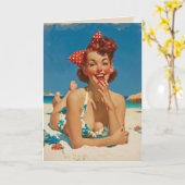 Retro-Strand-Pin-Up Karte (Gelbe Blume)