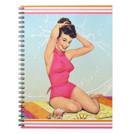 Retro-Strand-Pin-Up Notizblock (Vorderseite)