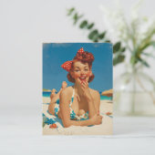 Retro-Strand-Pin-Up Postkarte (Stehend Vorderseite)