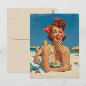 Retro-Strand-Pin-Up Postkarte (Vorne/Hinten)