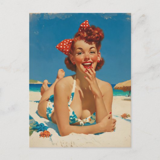 Retro-Strand-Pin-Up Postkarte (Vorderseite)