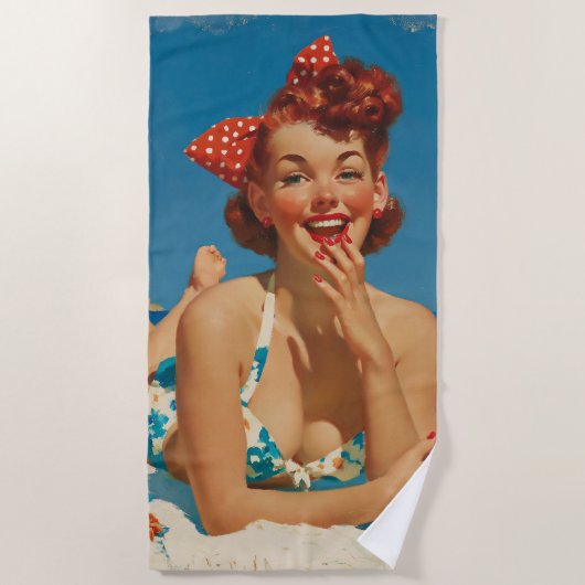 Retro-Strand-Pin-Up Strandtuch (Vorderseite)