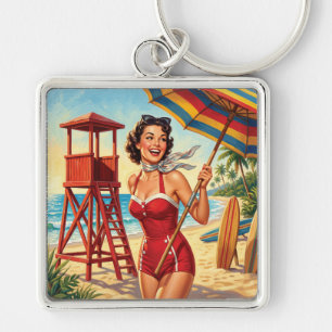 Retro-Strand-Rettungsschwimmer-Pin-Up-Dame Schlüsselanhänger