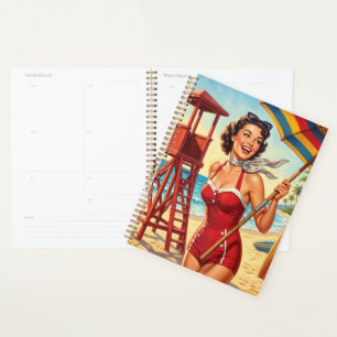 Retro-Strand-Rettungsschwimmer-Pin-Up-Girl Planer