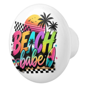 Retro-Strand-Schönheit Bunte tropische Surferinnen Keramikknauf