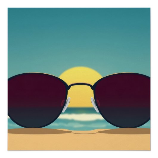 Retro-Strand-Sonnenbrille und Sonne Poster (Vorderseite)