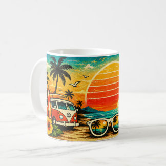 Retro-Strand-Sonnenuntergang im Sommer Kaffeetasse