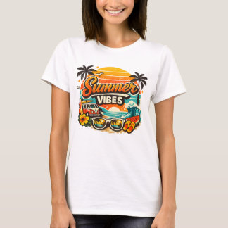Retro-Strand-Sonnenuntergang im Sommer T-Shirt