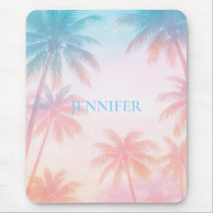 Retro-Strand-Sonnenuntergang-Palmen Pastellfarben Mousepad