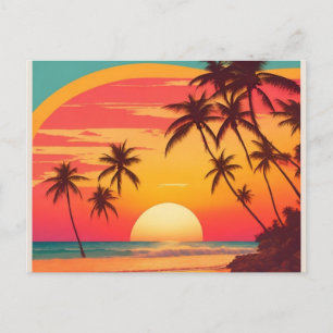 Retro-Strand-Sonnenuntergang Vintage-Postkarte Son Postkarte