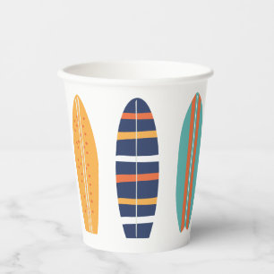 Retro-Strand-Surfbrett-Papierbecher Surfs Up Pappbecher