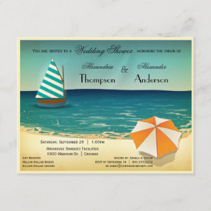 Retro Strand-Szenen-Polterabend-Einladung Einladung