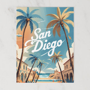 Retro-Strand und Stadt San Diego Postkarte