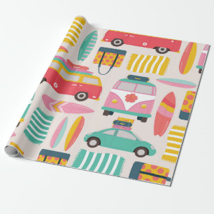 Retro-Strand-Van- und Surfbrett-Muster Geschenkpapier