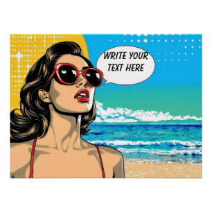 Retro-Strandfrau anpassbar Poster