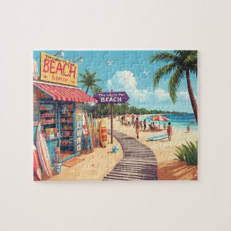 Retro-Strandladen und Promenade Urlaubsszene Puzzle