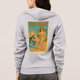 Retro-Strandleben mit Hai-Angelschnur-Pin-Up Hoodie