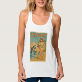 Retro-Strandleben mit Hai-Angelschnur-Pin-Up Tank Top