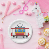 Retro-Straßenbahn-Illustration Pappteller (Party)