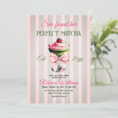 Retro Strawb Perfect Matcha Pink Bow Brautparty Einladung (Stehend Vorderseite)