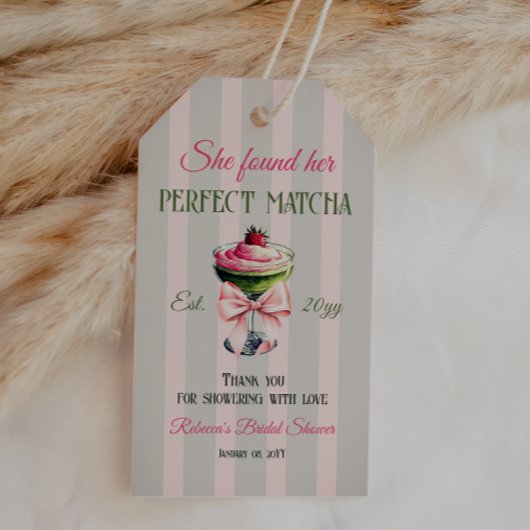 Retro Strawb Perfect Matcha Pink Bow Brautparty Geschenkanhänger