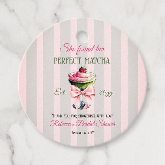 Retro Strawb Perfect Matcha Pink Bow Brautparty Geschenkanhänger (Vorderseite)