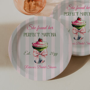 Retro Strawb Perfect Matcha Pink Bow Brautparty Pappteller