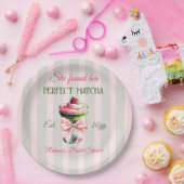 Retro Strawb Perfect Matcha Pink Bow Brautparty Pappteller (Party)