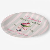 Retro Strawb Perfect Matcha Pink Bow Brautparty Pappteller (Schrägansicht)