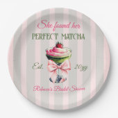 Retro Strawb Perfect Matcha Pink Bow Brautparty Pappteller (Vorderseite)