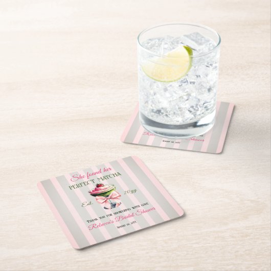 Retro Strawb Perfect Matcha Pink Bow Brautparty Rechteckiger Pappuntersetzer (Vor Ort)