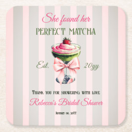 Retro Strawb Perfect Matcha Pink Bow Brautparty Rechteckiger Pappuntersetzer
