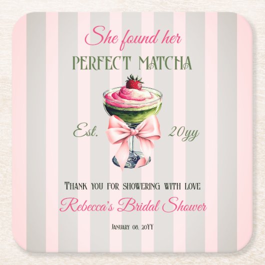 Retro Strawb Perfect Matcha Pink Bow Brautparty Rechteckiger Pappuntersetzer (Vorderseite)
