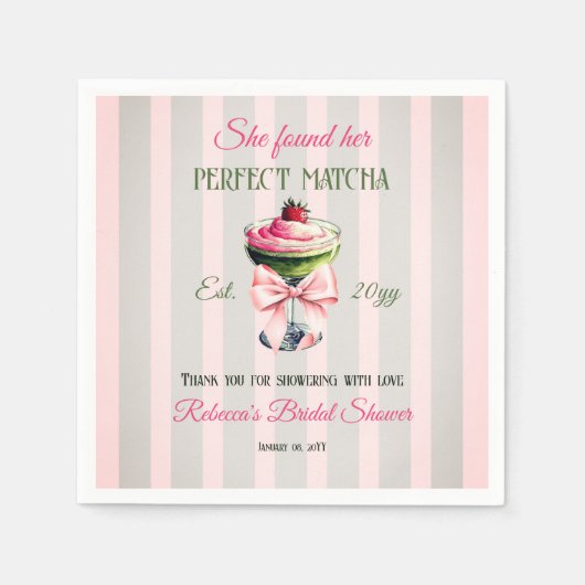 Retro Strawb Perfect Matcha Pink Bow Brautparty Serviette (Vorderseite)