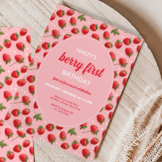 Retro Strawberry Berry Einladung zum ersten Geburt