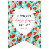 Retro Strawberry Berry Erster Geburtstag 12 Foto Wimpelkette (Erste Fahne)