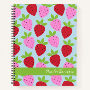 Retro Strawberry Fruchtmuster Blau Personalisiert Notizblock