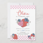 Retro Strawberry Girl Birthday Einladung (Vorderseite)