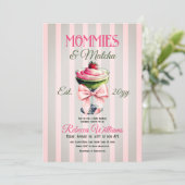 Retro Strawberry Matcha Pink Bow Baby Dusche Einladung (Stehend Vorderseite)