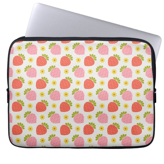 Retro Strawberry und Daisy Pattern Laptopschutzhülle (Vorderseite)