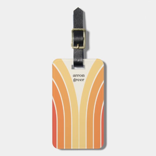 Retro Streifen 70er 80er Orange Gelb Gepäckanhänger (Vorderseite vertikal)