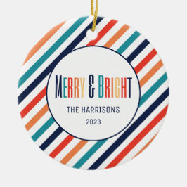 Retro Streifen Abstrakt farbenfrohe Linien Weihnac Keramik Ornament