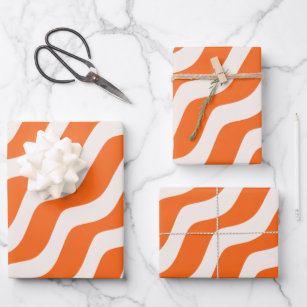 Retro Streifen Abstrakte Linien Orange Vintag Wave Geschenkpapier Set