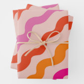 Retro Streifen Abstrakte Waves Rosa Orange Geschenkpapier Set (Beispiel)